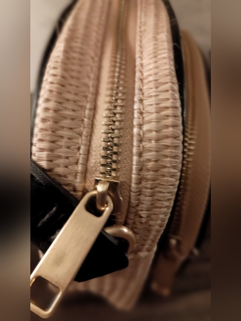 Time and Tru Beige Woven Crossbody with Black Trim and Gold Accent - Picture 7 of 10